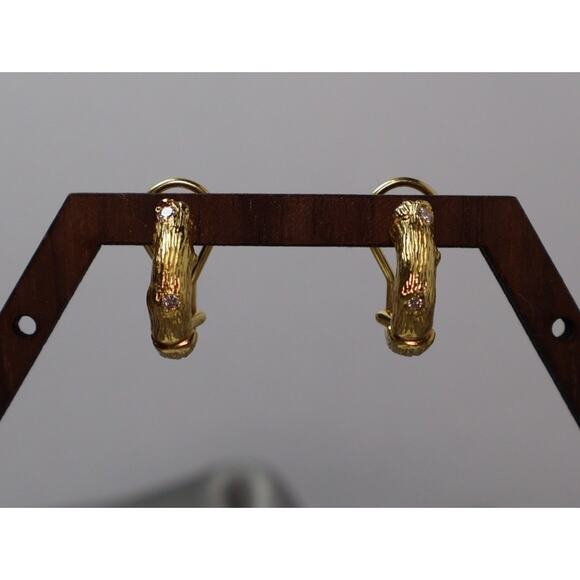 18k Yellow Gold Diamond & Pearl Hoop Earrings 14.67G/1.4in - Picture 4 of 8